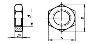 Гайка DIN 439 шестигранная низкая из нержавеющей стали А2, А4  